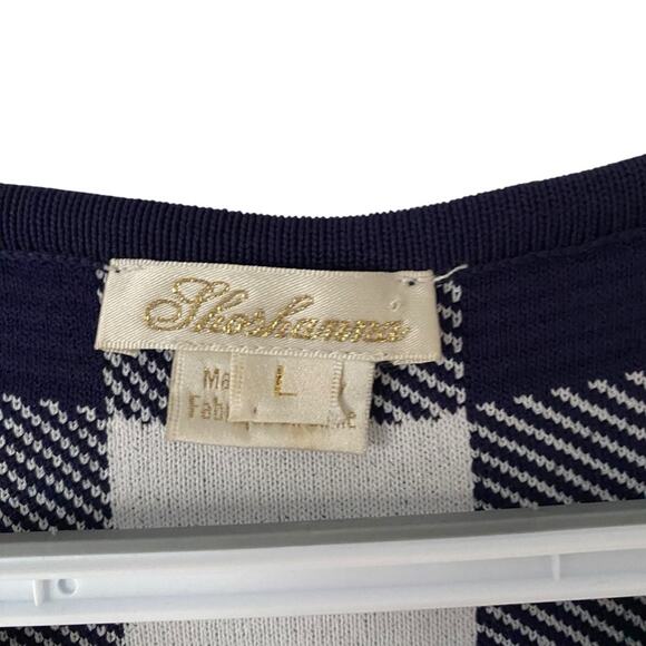 Shoshanna Blue White Gingham Print Knit Stretch Dress size large - Picture 3 of 7